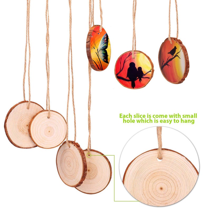 Fuyit Wood Slices 30 Pcs 2.0-2.4 Inches Craft Wood kit Unfinished Predrilled Tree Slices with Hole, Wooden Circles for Arts and Crafts Christmas Ornaments DIY Crafts - Image 3
